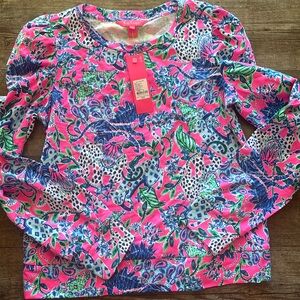 Lilly Pulitzer Jansen sweatshirt plumeria pink untamed hearts Medium NWT